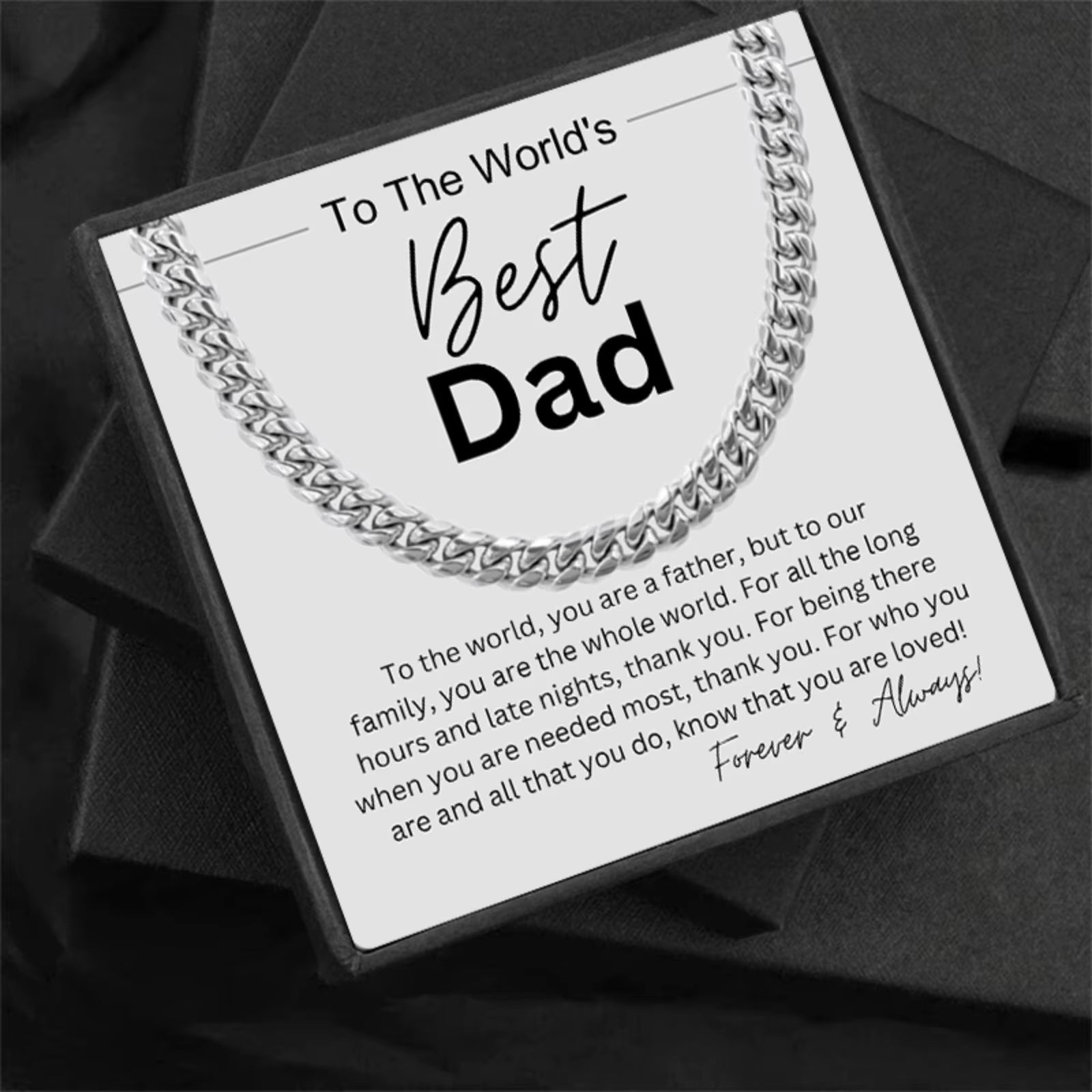 Men'S High Quality Stainless Steel Cuban Necklace to the World'S Best Dad, Father'S Day Gift, Heartfelt Wish, Sincere Gift