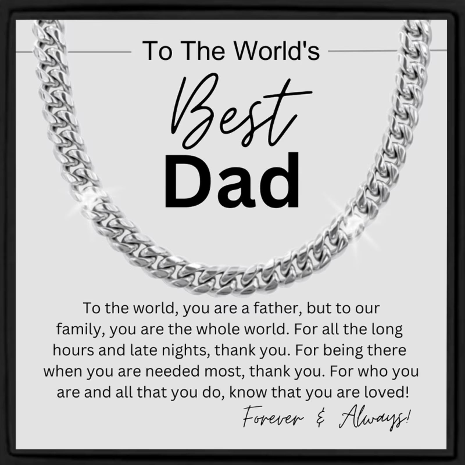 Men'S High Quality Stainless Steel Cuban Necklace to the World'S Best Dad, Father'S Day Gift, Heartfelt Wish, Sincere Gift